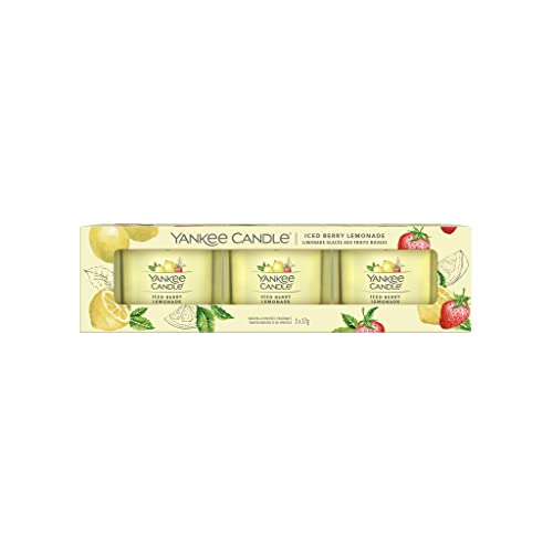 Yankee Candle 3 Candele Profumate Votive In Vetro Iced Berry Lemonade Profumo Casa Interni