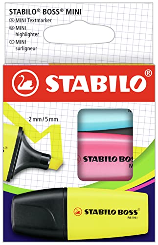 Evidenziatore - Stabilo Boss Mini - Astuccio Da 3 - Giallo/Blu/Rosa