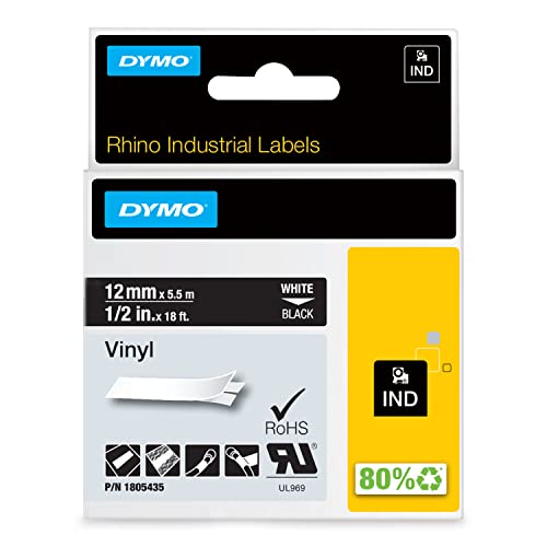 Dymo 1805435 Nastri Industriali D1 12 Mm X 5.5 M, Vinile, Bianco Su Nero