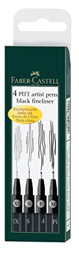 Faber-Castell 167115 - Penna Pitt Artist, Confezione Da 4, Contenuto: M, F, S, Xs, Nero