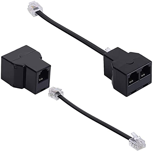 Shonco - Adattatore Per Cavo Telefonico, 2 Pezzi, Colore: Nero, Adattatore Telefonico, Con Splitter Rj11 6P4C, Adatto Per Telefono, Fax, Confezione Da