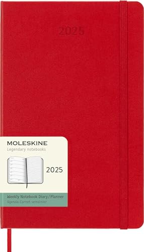 Moleskine Weekly Planner, Agenda Settimanale Con Spazio Per Note 12 Mesi 2025, Copertina Rigida E Chiusura Elastica, Colore Rosso Scarlatto, Formato L