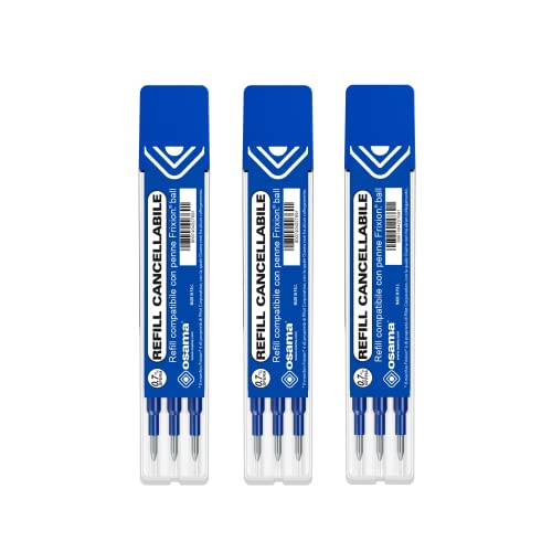 Osama - Ricarica Penne Cancellabili Per Scuola Elementare, Medie, Superiori, Kit 9 Pezzi A Sfera, 0.7 Mm - Refill Per Penne Gel Compatibile Con Frixio