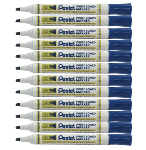 Pentel Mw86 Marcatore Per Lavagne Bianche Punta Scalpello, 12 Pezzi, Blu