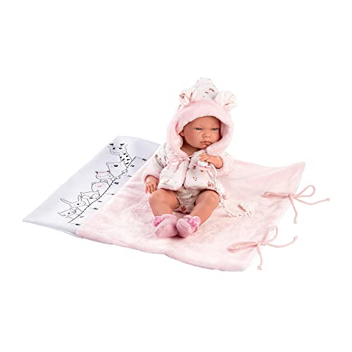 Llorens 1073898 - Bambola Nica Con Occhi Azzurri E Corpo Fisso, Bambola Da Bagno Con Vestito Rosa, Ciuccio E Coperta Morbida, 40 Cm