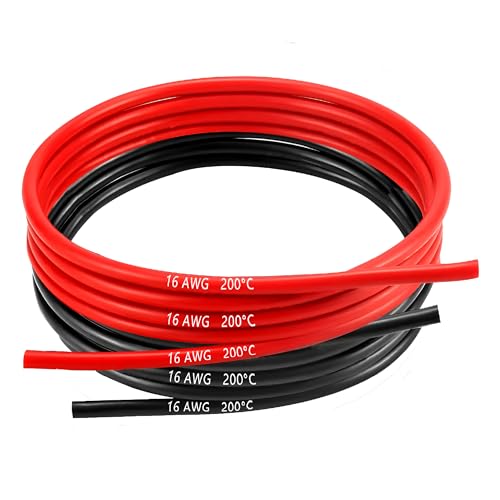 Mmobiel 16 Awg Cavo Elettrico Silicone - 16 Gauge (1,31 Mm²) Cavo In Rame Stagnato - 2 Fili Separati Rosso E Nero Ciascuno 1,5 M / 5 Ft Per Rc, Droni,
