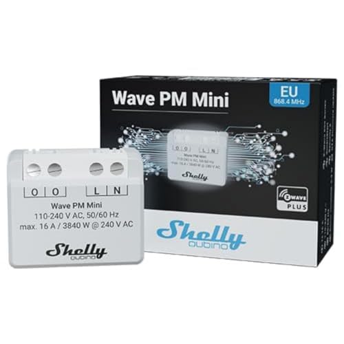 Shelly Qubino Wave Pm Mini, Misuratore Di Consumo Elettrico Z-Wave, 1 Canal 16A, Automazione Domestica, Controllo App Android, Basso Consumo