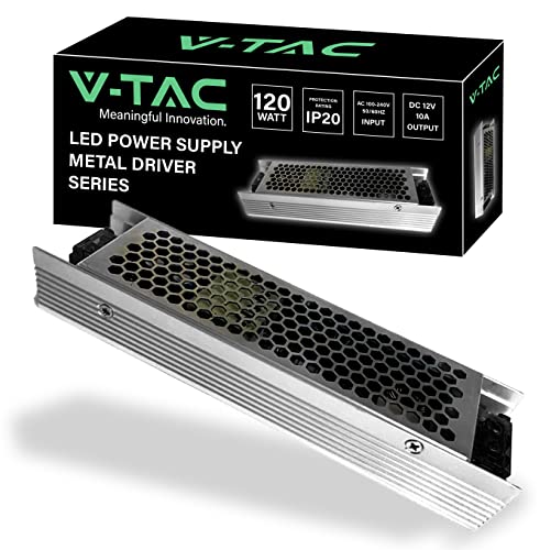 V-Tac Alimentatore Per Strisce Led Professionale 120W 12V 10A - Trasformatore In Metallo Per Apparecchiature Elettroniche, Telecamere, Schermi - Ultra