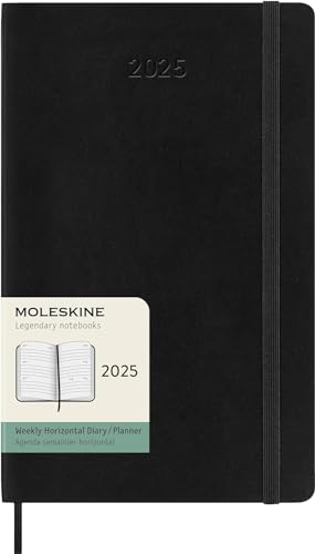 Moleskine Weekly Planner, Agenda Settimanale Orizzontale 12 Mesi 2025, Copertina Morbida E Chiusura Elastica, Colore Nero, Formato Large 13X21 Cm