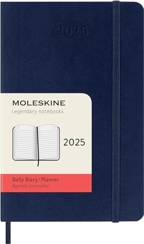 Moleskine Daily Planner, Agenda Giornaliera 12 Mesi 2025, Copertina Morbida E Chiusura Elastica, Colore Blu Zaffiro, Formato Pocket 9X14 Cm