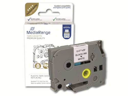 Mediarange Tz-231/Tze-231 - Cassetta Portadocumenti, In Plastica, Permanente, 12 Mm, 8 M, Colore: Nero/Bianco