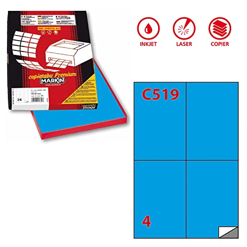 Markin Etichetta Adesiva C / 519 Blu 100Fg In A4 (4 Etichette Da 105X148Mm)