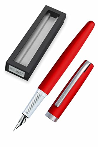 Online - Eleganza | Pluma Estilográfica De Tinta Azul Con Caja De Regalo - Pluma De Metal Con Superficie Mate Color Rojo