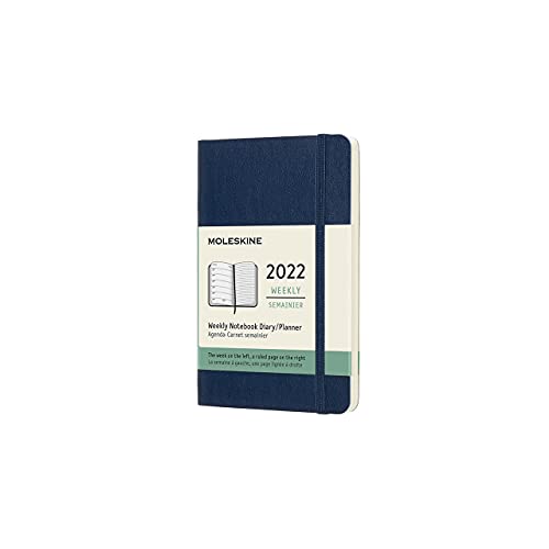 Moleskine Agenda Settimanale 2022, Agenda Settimanale 12 Mesi, Weekly Planner E Notebook, Copertina Morbida, Formato Pocket 9 X 14 Cm, Colore Blu Zaff