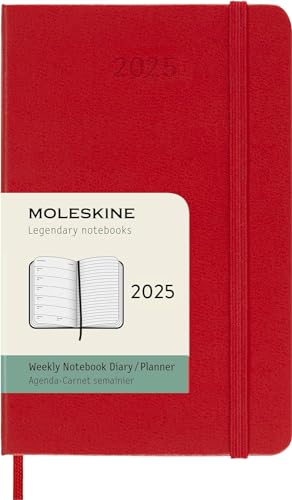 Moleskine Weekly Planner, Agenda Settimanale Con Spazio Per Note 12 Mesi 2025, Copertina Rigida E Chiusura Elastica, Colore Rosso Scarlatto, Formato P