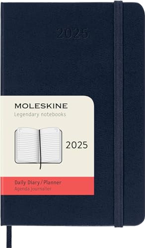 Moleskine Daily Planner, Agenda Giornaliera 12 Mesi 2025, Copertina Rigida E Chiusura Elastica, Colore Blu Zaffiro, Formato Pocket 9X14 Cm