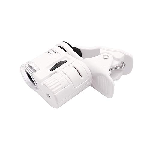 Qicheng&Lys Obiettivo Per Smartphone,Obiettivo Per Smartphone 60 Volte, Lente Di Ingrandimento Universale Led + Uv Micro Clip (60X, Bianco)
