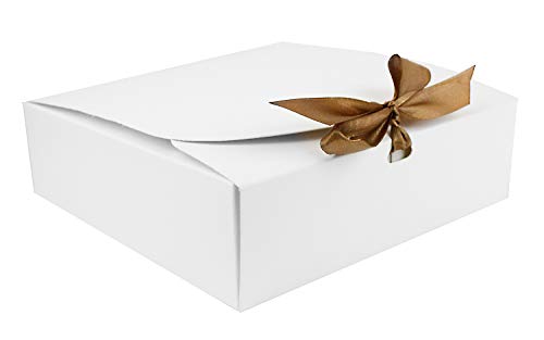 Emartbuy Confezione Da 12 Confezione Regalo A Forma Quadrata, 16.5 Cm X 16.5 Cm X 5 Cm, Assemblaggio Facile, Scatola Kraft Bianca Con Fiocco In Nastro