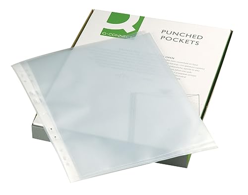 Q-Connect Buste Forate Formato A4, 50 Micro, A Buccia D'Arancia (Confezione Da 100)