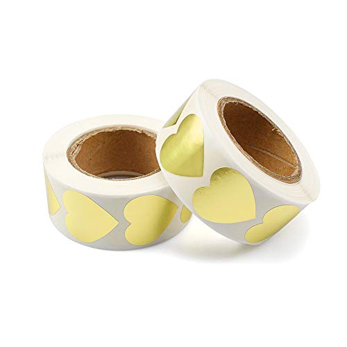 Oupados 1000 Pz Adesivo Cuore D'Oro Adesivo Di Cuore Etichette Adesive Matrimonio Per Decorare Buste, Sacchetti Regalo, Regali Di Natale, Inviti Di No