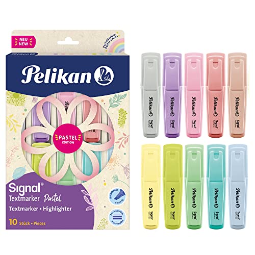 Pelikan Signal Pastel, Evidenziatori Pastello Colori Assortiti, A Base D'Acqua, Lavabili, Idonei Al Contatto Con La Pelle, 3 Larghezze Di Tratto, Pacc