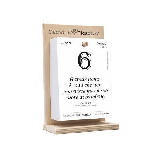 Il Calendario Filosofico 2025 Con Supporto In Legno, Formato A6 10X14 Cm, Il Primo E L'Originale Calendario Da Tavolo Con 365 Giorni Di Frasi Filosofi