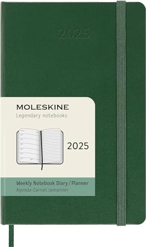 Moleskine Weekly Planner, Agenda Settimanale Con Spazio Per Note 12 Mesi 2025, Copertina Rigida E Chiusura Elastica, Colore Verde Mirto, Formato Pocke