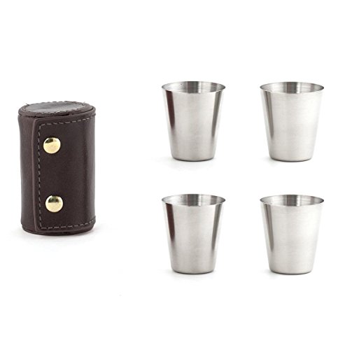 Kikkerland-Set Di Bicchieri Da Shot Con Custodia In Pelle, Colore: Marrone