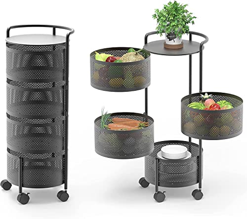 Megashopitalia Carrello Porta Verdure Cesto Di Frutta A 5 Livelli Con Ruote Per Conservare Da Cucina Nero