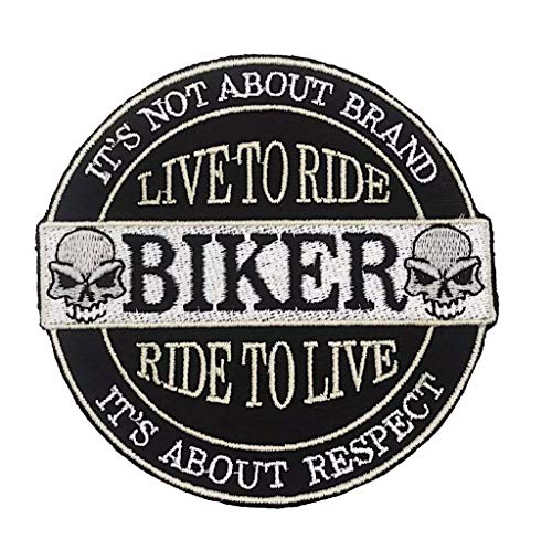 Kustom Factory - Toppa Con Scritta Live To Ride To Ride To Live Skull E Teschio, 11 X 11 Cm, Nero