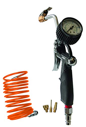 Abac Kit Gonfiaggio Per Compressore 5 Pezzi G-812Ig, Inclusi Gonfiagomme Con Manometro, Tubo A Spirale 5 M, 3 Adattatori, Pressione Max 8 Bar