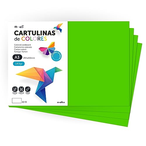 Cartulina De Colores, Cartulina A3, Folios Colores 180Gr, Bloc Cartulina Colores Intensos, Ideal Para Manualidades, Imprimir Tus Documentos Y Diseños 