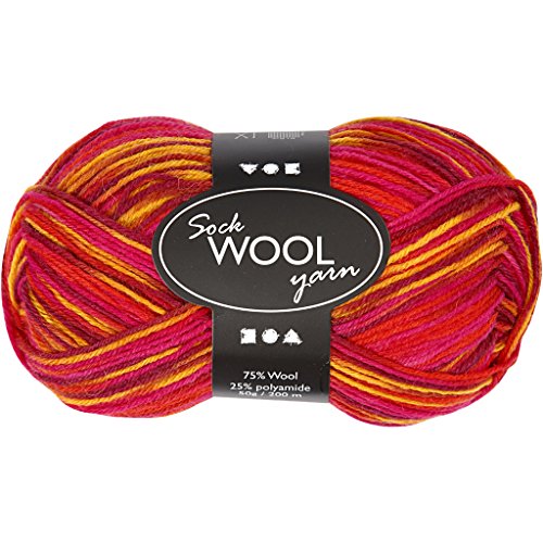 Gomitolo Per Calzini, Lunghezza 200 M, Colore Rosso/Arancione Armonia, 50 G