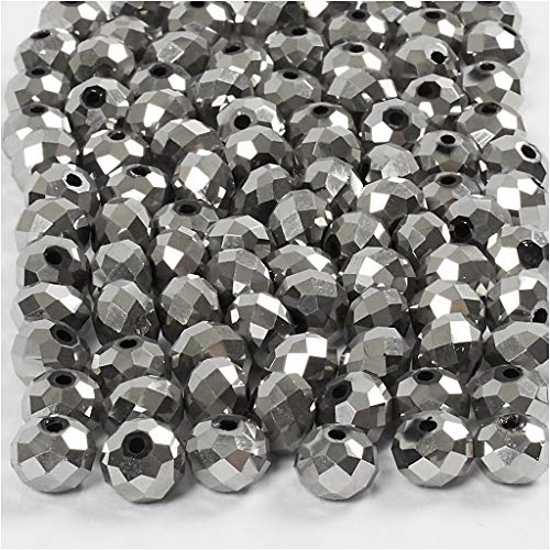 Creativ Company 61684 - Perline Sfaccettate, 100 Pezzi, Colore: Grigio Metallizzato