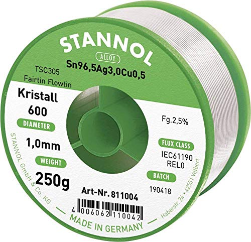 Stannol Kristall 600 Fairtin 811004 Sn3.0Ag0.5Cu Senza Piombo 250 G 1.0 Mm 1 Pc(I)