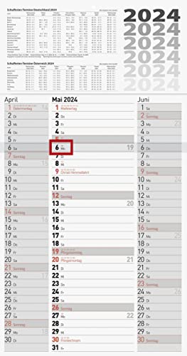 Brunnen Calendario 3 Mesi 2024, 1 Foglio = 3 Mesi, 30 X 55,5 Cm, 1 Pezzo, Colore: Grigio