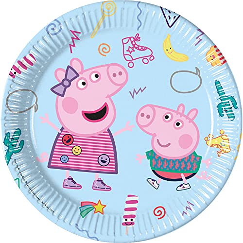 Procos 93436 Peppa Pig - Piatti Da Festa, 23 Cm, 8 Pezzi, Usa E Getta In Carta, Per Compleanno Dei Bambini, Stoviglie Per Feste, Fsc® Mix