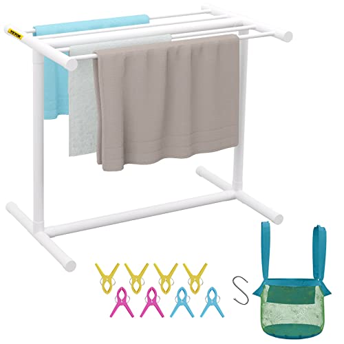 Vevor Portasciugamani Da Piscina, 5 Barre, Bianco, Organizzatore Di Stoccaggio A Bordo Piscina A Forma Di T In Pvc Per Esterni Autoportante, Include 8