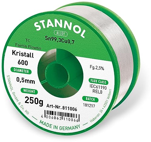Stannol Fairtin Kristall 600 - Filo Per Saldatura Senza Piombo Sn99.3Cu0.7, 0,5 Mm X 250 G