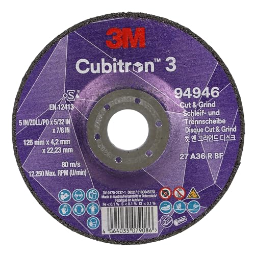 Disco Ibrido Da Taglio E Sbavo 3M Cubitron 3, 94946, 36+, T27, 125 Mm X 4.2 Mm X 22.23 Mm, En, 10/Pack