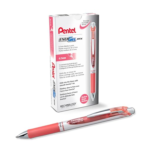 Pentel Energel Xm Bl77 - Penna Gel Con Meccanismo A Pressione, 12 Pezzi, Colore: Corallo