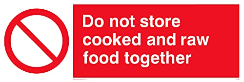 Confezione Da 5 Cartelli Con Scritta "Do Not Store Cooked And Raw Food Together", 300 X 100 Mm, L31
