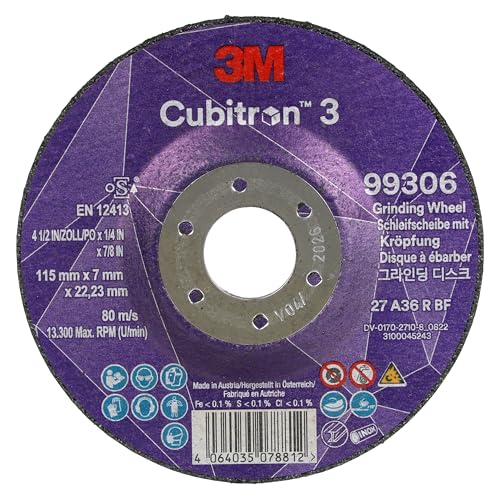 Disco Da Sbavo A Centro Depresso 3M Cubitron 3, 99306, 36+, T27, 115 Mm X 7 Mm X 22.23 Mm, En, 10/Pack