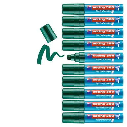 Edding 388 Pennarello Per Lavagna Da Conferenza - Verde - 10 Pennarelli - Punta Smussata 4-12 Mm - Marcatore Per Scrivere, Disegnare E Segnare Su Cart