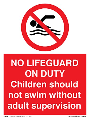Cartello A7P Con Scritta"No Lifeguard On Duty" 75 X 100 Mm