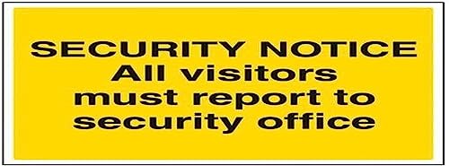 Vsafety Security Notice, All Visitors Must Report To Security Office Sign – Orizzontale – 400 Mm X 300 Mm – Vinile Autoadesivo
