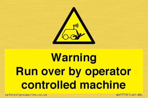Cartello Con Scritta "Warning Run Over By Operator Controlled Machine", 75 X 50 Mm, Formato A8L