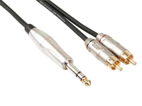Hq-Power Cavo Jack Rca, 2 X Rca Maschio, 1 X Jack 6,35 Mm, Stereo, 6 M, Perfetto Per La Trasmissione Audio