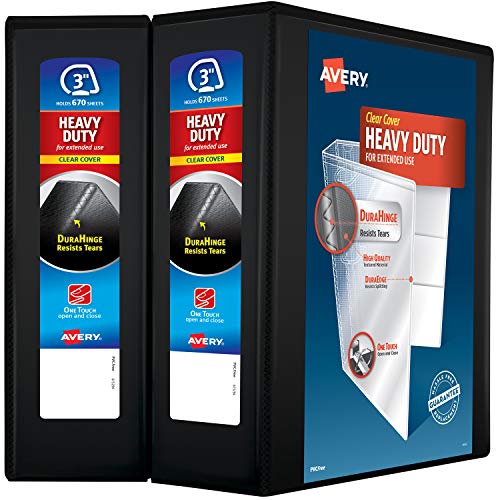 Avery Raccoglitore A 3 Anelli, Anelli Inclinati One Touch Da 7,6 Cm, Contiene Carta Da 21,6 X 27,9 Cm, 2 Raccoglitori Neri (79873)