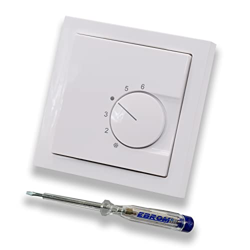 Halmburger Up - Termostato Per Ambiente Rtr-6210Sg In Busch Jäger Future Linear Studio Bianco, Telaio 1721-184K + Tester Di Fase Ebrom Per Il Montaggi